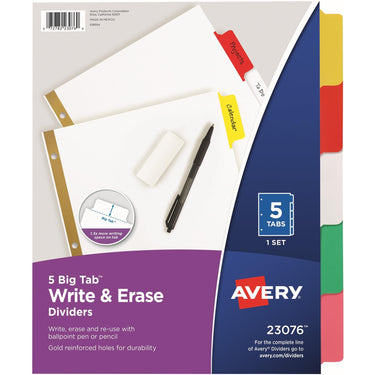 AVERY Big Tab Write & Erase Dividers, 5 Multicolor Tabs, 1 Set (23076), 1-Pack